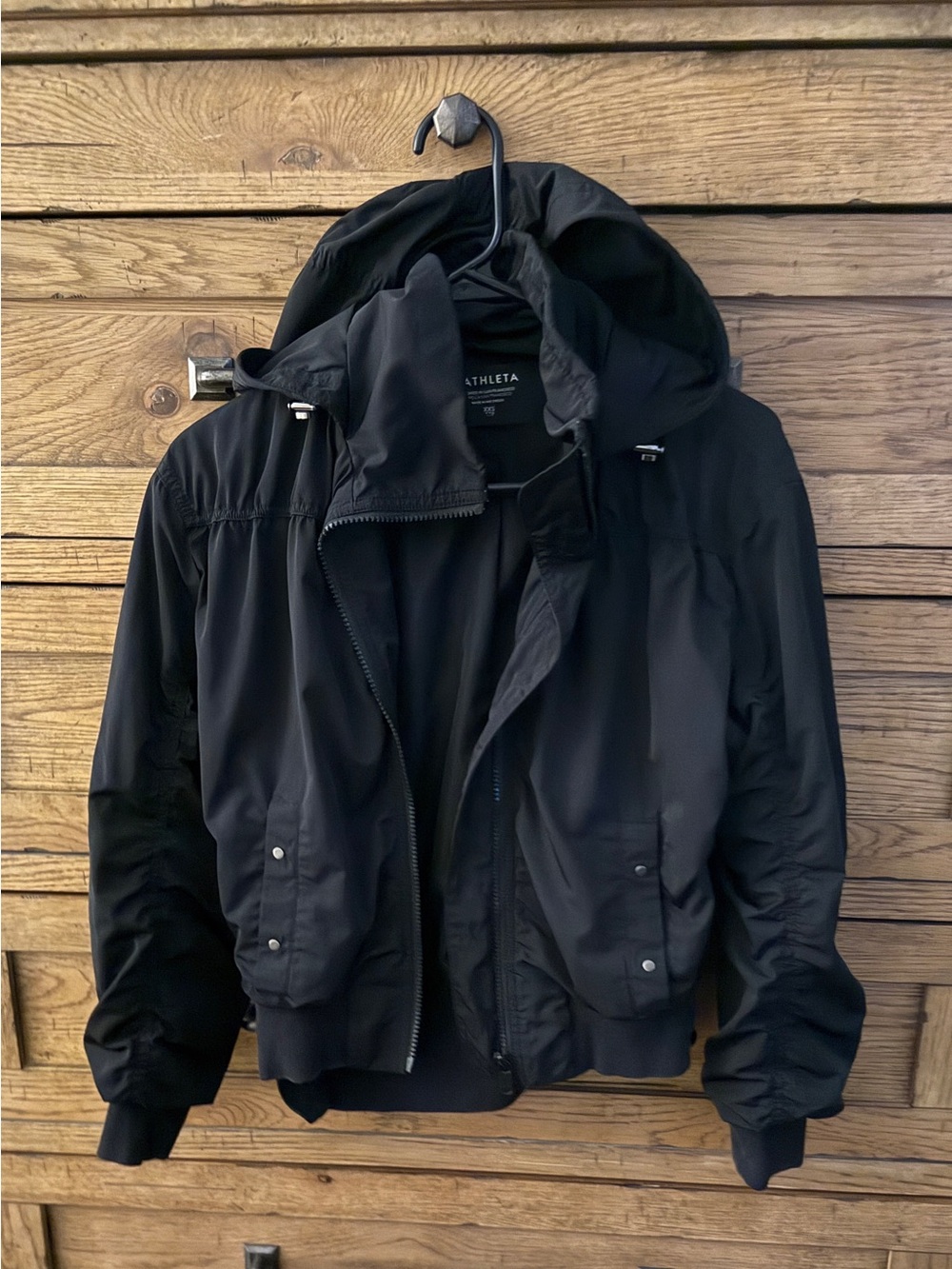 Athleta Black Hooded Bomber-Style Jacket Sz XXS